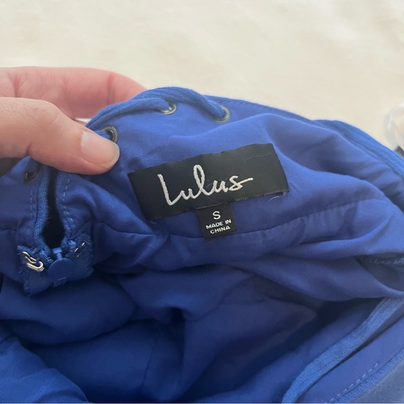 NWT Lulus Troulos Royal Blue Lace Up Midi Dress Skater Gauze Size Small - Picture 12 of 15